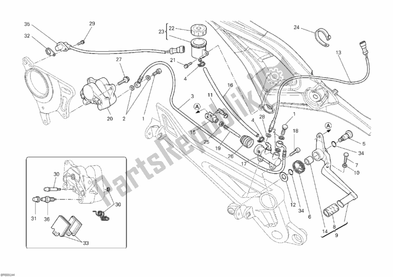 All parts for the Rear Brake System of the Ducati Monster 1100 S 2010